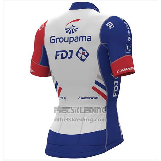 2018 Fietskleding Groupama FDJ PRS Wit en Blauw Korte Mouwen en Koersbroek